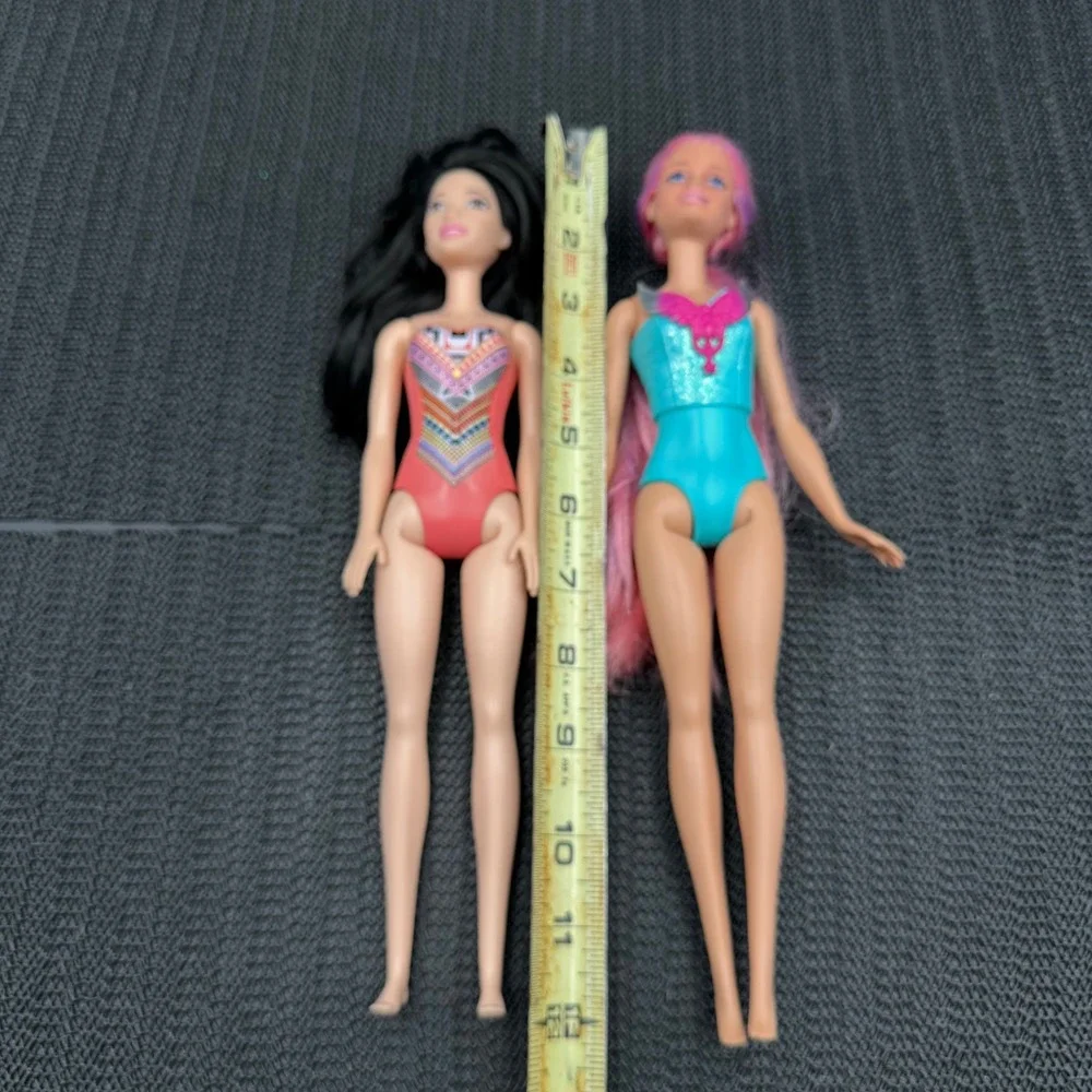 Mattel Barbie Doll Lot of 2 Molded Swimsuit Pink Hair HLC32 Black Hair GHW38